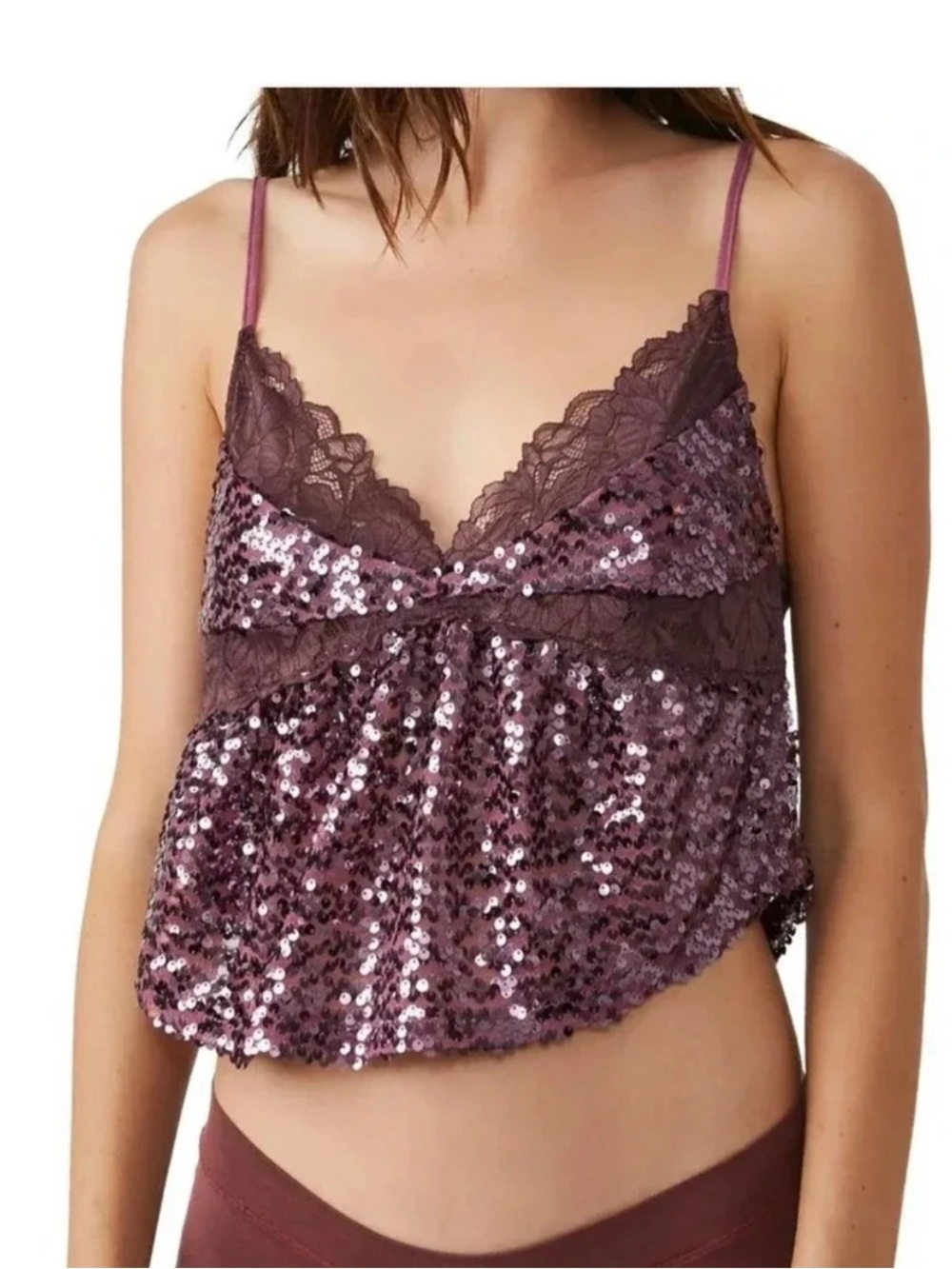 Intimately Free People Sequin Lace Cami Mauve Size M